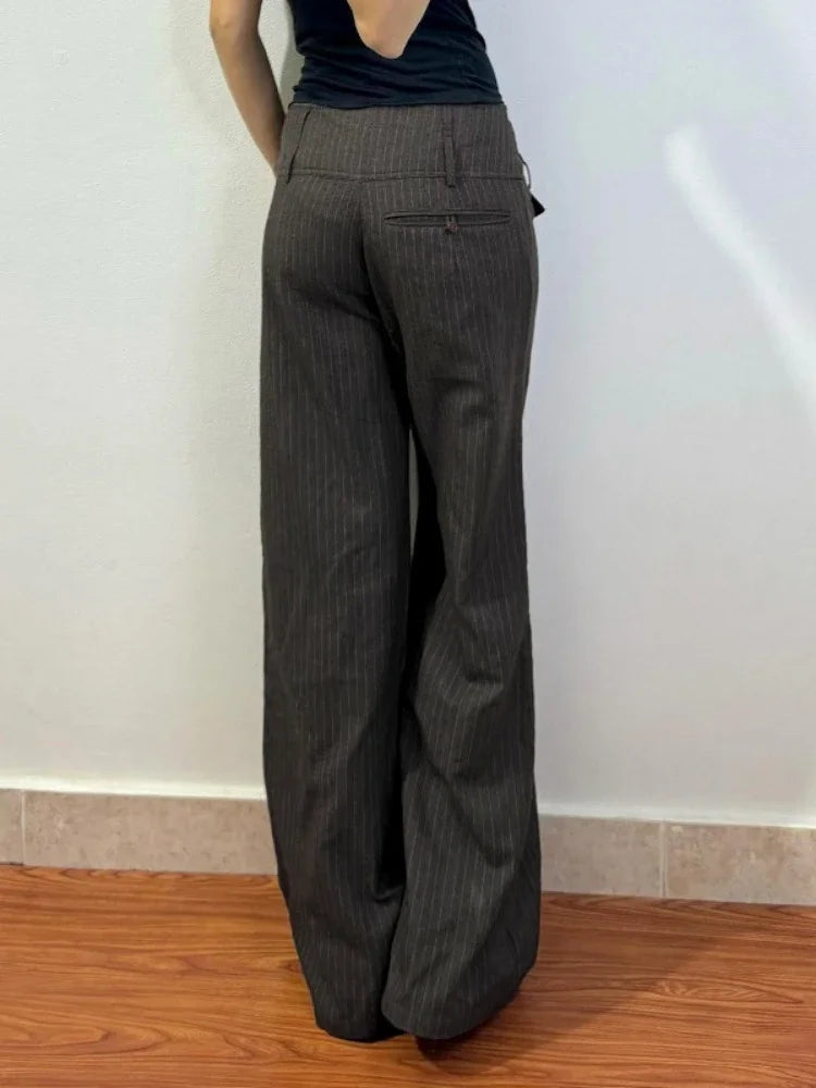 Aiertu  -  Elegant Vintage Striped Straight Pants Women American Retro Office Ladie Casual Loose Patchwork Wide Leg Pants 2025 Y2k Aiertu