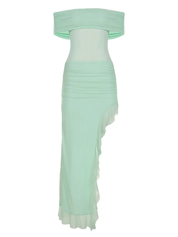 Aiertu  -Asymmetric Ruffle Off Shoulder Maxi Dress aiertu