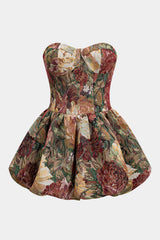 Aiertu  -Floral Jacquard Strapless Sleeveless Mini Dress aiertu
