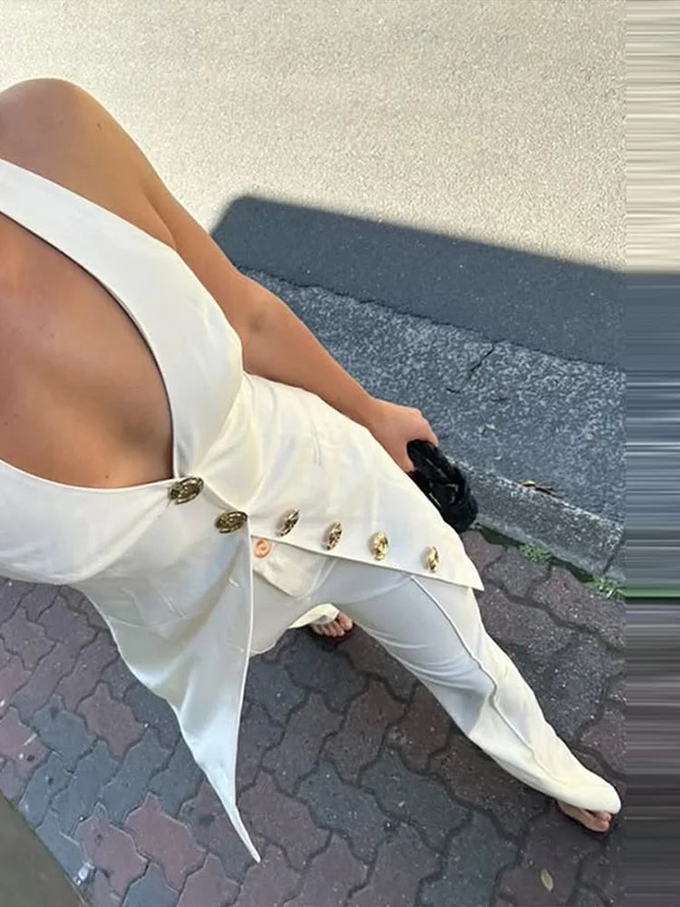 Aiertu  -  Fashion Blazer Suit Women Halter Sleeveless Backless Single Breasted Slim Tank Long Pant Female Set 2025 Spring Summer Lady Sets Aiertu