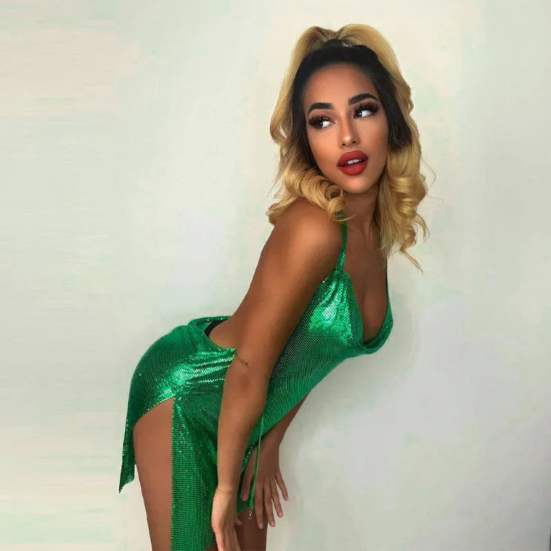 Aiertu Sexy and Fashionable Women's Elegant Short Dress with Hanging Neck Backless Bottom Chest Sequin Party Girl Dance Dress Aiertu