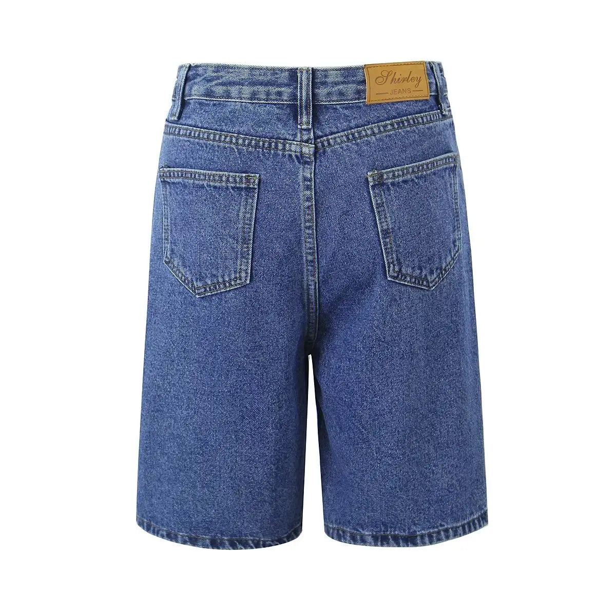 Aiertu  -  European and American style blue straight denim shorts women's summer high waist slim five-point wide-leg pants Aiertu