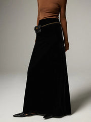 Aiertu  -  Maxi A-Line Skirt with Side Slit High Waist Black Long Straight Skirt Leg Velvet Drape Slimming Spring/Autumn Women Clothing Aiertu
