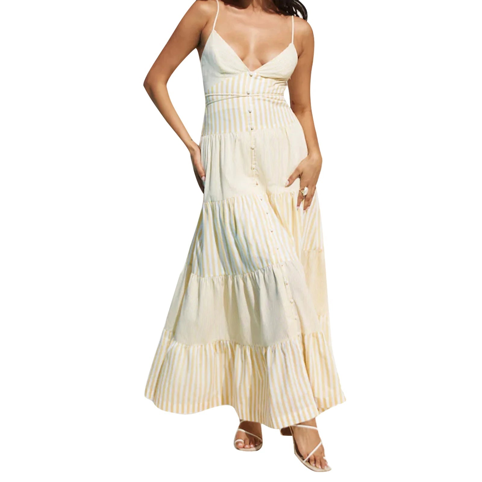 Aiertu  -  Elegant Floral Print Off-Shoulder Maxi Dress Boho Style Ruffle Sleeveless Beach Party Long Dress for Women Summer Fashion Aiertu