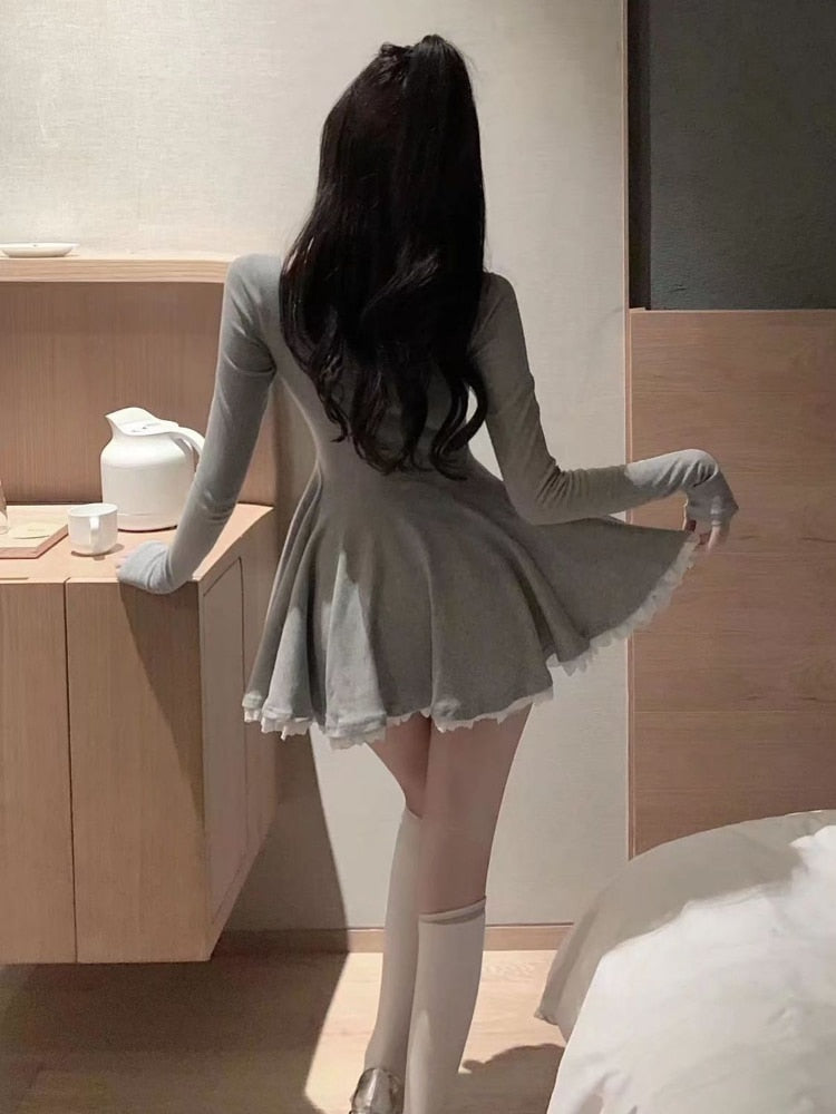 Aiertu Sexy Black Lace Dress Women  Bodycon Wrap Slim Party Mini Short Dresses Evening Fashion Long Sleeve Outfits Aiertu
