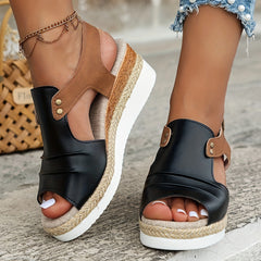 Aiertu Comfy Platform Women's Colorblock Casual Sandals, Ankle Buckle Strap Versatile Summer Wedge Shoes Aiertu