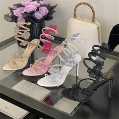 Aiertu  -   Street Style CRYSTAL Narrow Band Thin High Heels Women Sandals 2025 Summer Open Toe Ankle Strap Female Shoes Aiertu