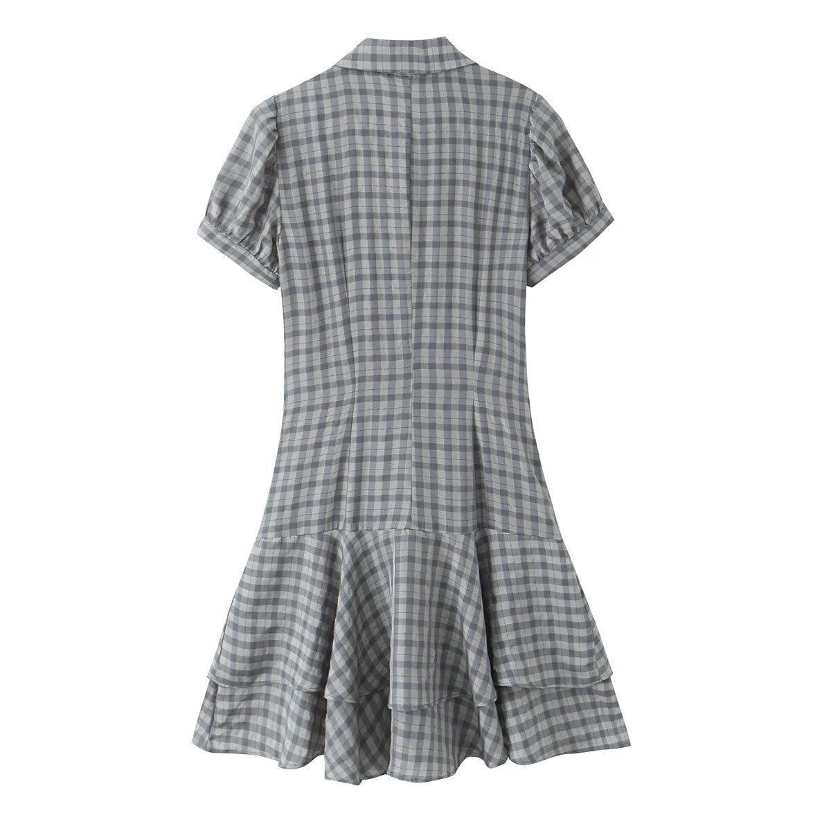 AIERTU  -  New Woman Spring Fashion Comfortable Short Sleeves Lapel Layered Decoration Plaid Short Dress Female Casual Outing Dress Aiertu