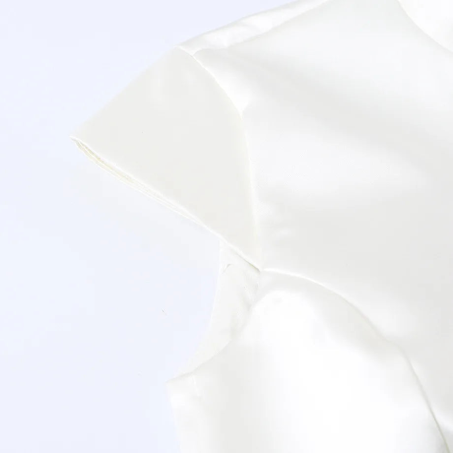 AIERTU  -  Women Modern Cheongsam Dress Frog Button White Satin Qipao Cap Sleeve Bodycon Mini Dresses Elegant Chic New Chinese Style Aiertu