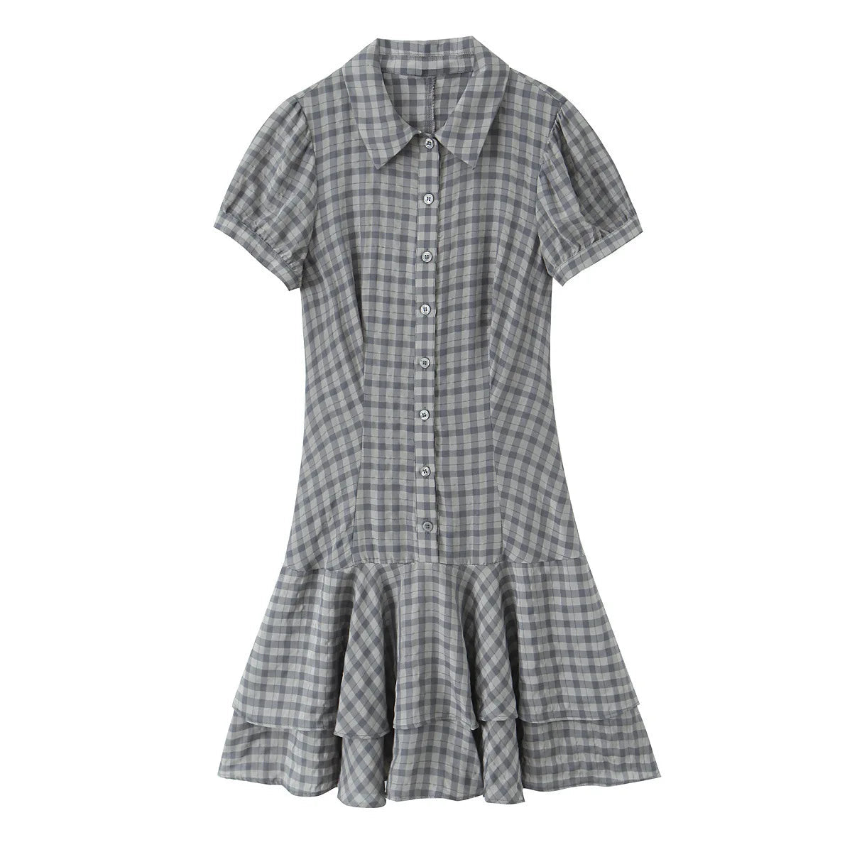 AIERTU  -  New Woman Spring Fashion Comfortable Short Sleeves Lapel Layered Decoration Plaid Short Dress Female Casual Outing Dress Aiertu