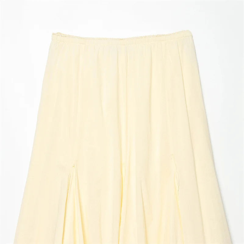 AIERTU  -  French Elegant Layered Midi Skirt Women Fairycore High Waist Pleated Ruffle Skirts Summer Solid Chic Casual A-Line Long Jupe Aiertu