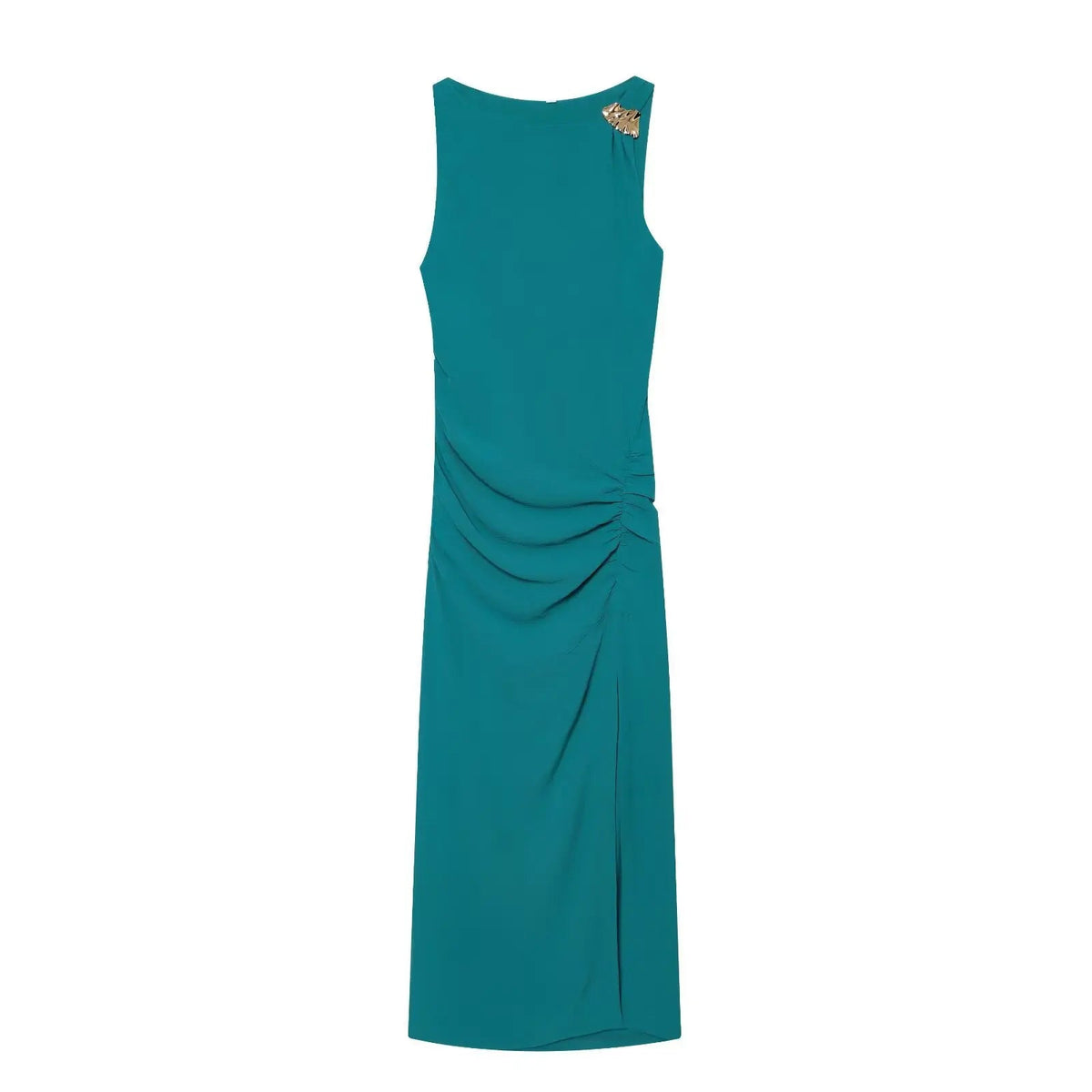 AIERTU  -  French Style Sleeveless Dress Women Summer Elegant Cowl Neck Ruched Slit Maxi Dresses Luxury Metal Decor Vestidos Tight Robe Aiertu