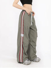 Aiertu Drawstring Waist Striped Side Pocket Pants Aiertu