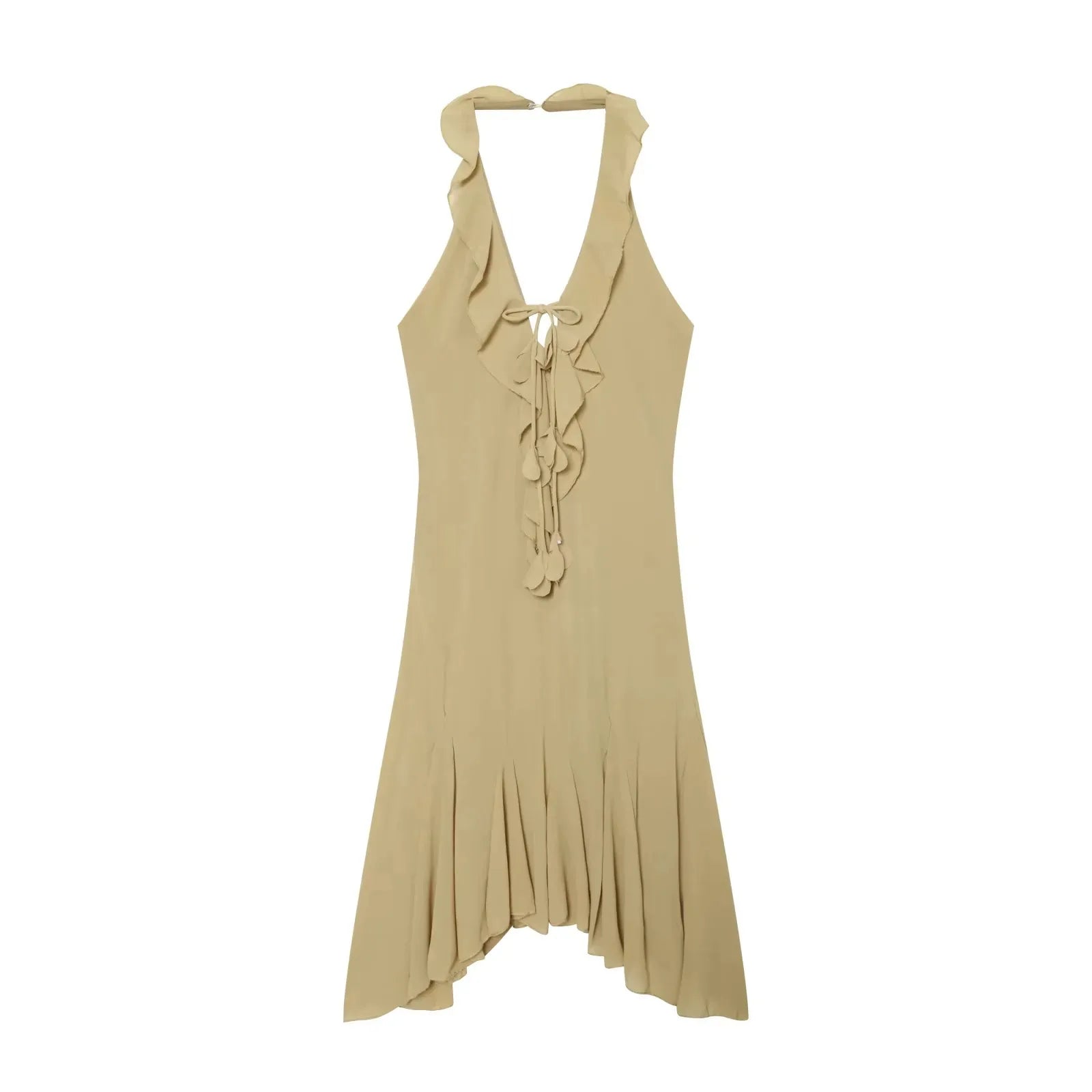 AIERTU  -  Y2K Halter Ruffle Mini Dress Women Sexy Deep V Neck Backless Dresses Summer Elegant Irregular Hem Beach Sundress Vestidos Aiertu