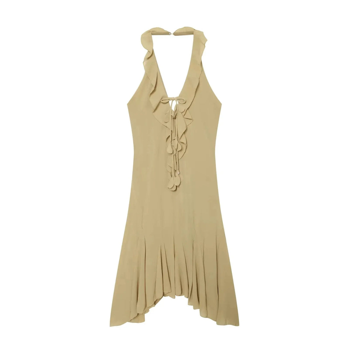 AIERTU  -  Y2K Halter Ruffle Mini Dress Women Sexy Deep V Neck Backless Dresses Summer Elegant Irregular Hem Beach Sundress Vestidos Aiertu
