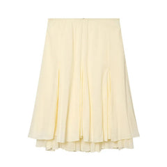 AIERTU  -  French Elegant Layered Midi Skirt Women Fairycore High Waist Pleated Ruffle Skirts Summer Solid Chic Casual A-Line Long Jupe Aiertu