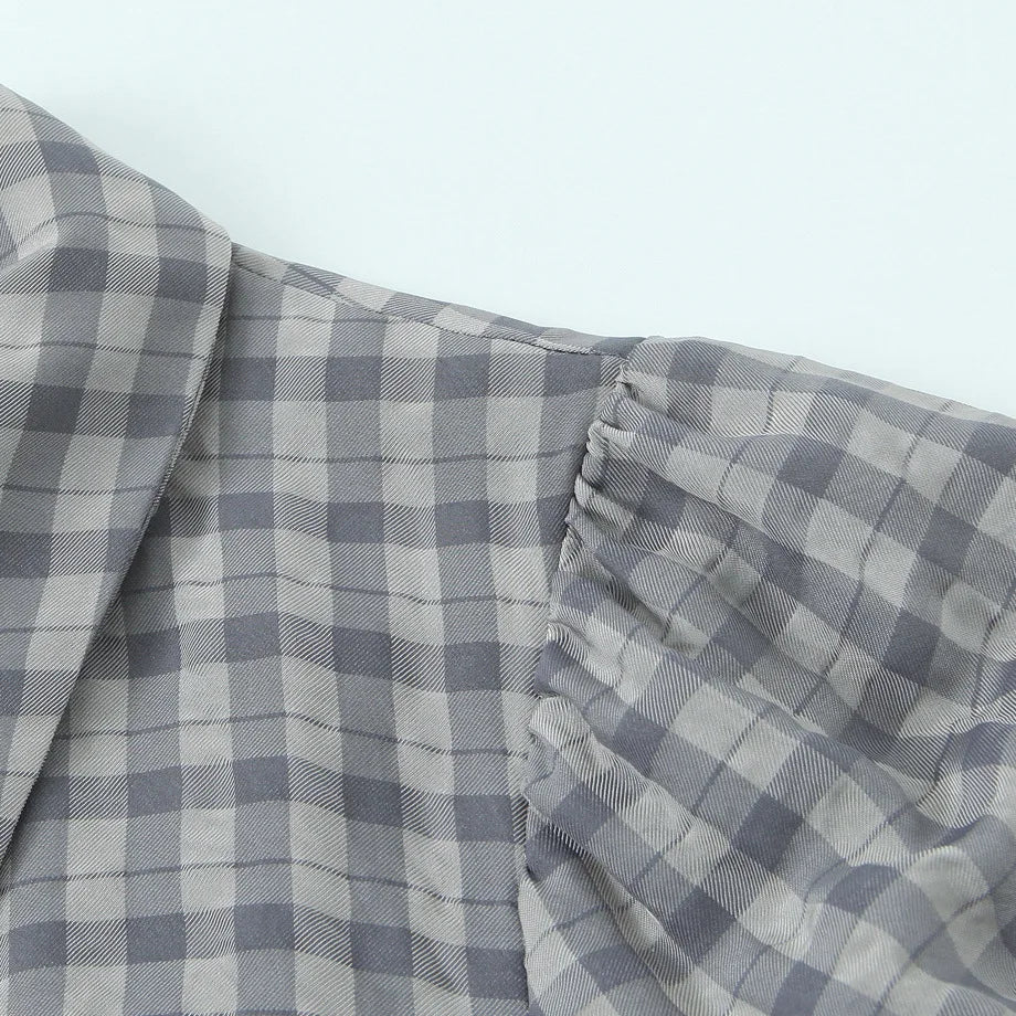 AIERTU  -  New Woman Spring Fashion Comfortable Short Sleeves Lapel Layered Decoration Plaid Short Dress Female Casual Outing Dress Aiertu