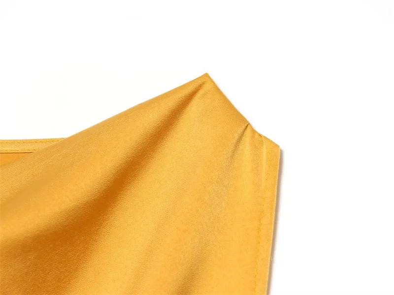 AIERTU  -  Satin One Shoulder Midi Dress Women Elegant Yellow Asymmetrical Ruched Draped Dress Chic Belted Sleeveless Luxury Party Vestidos Aiertu