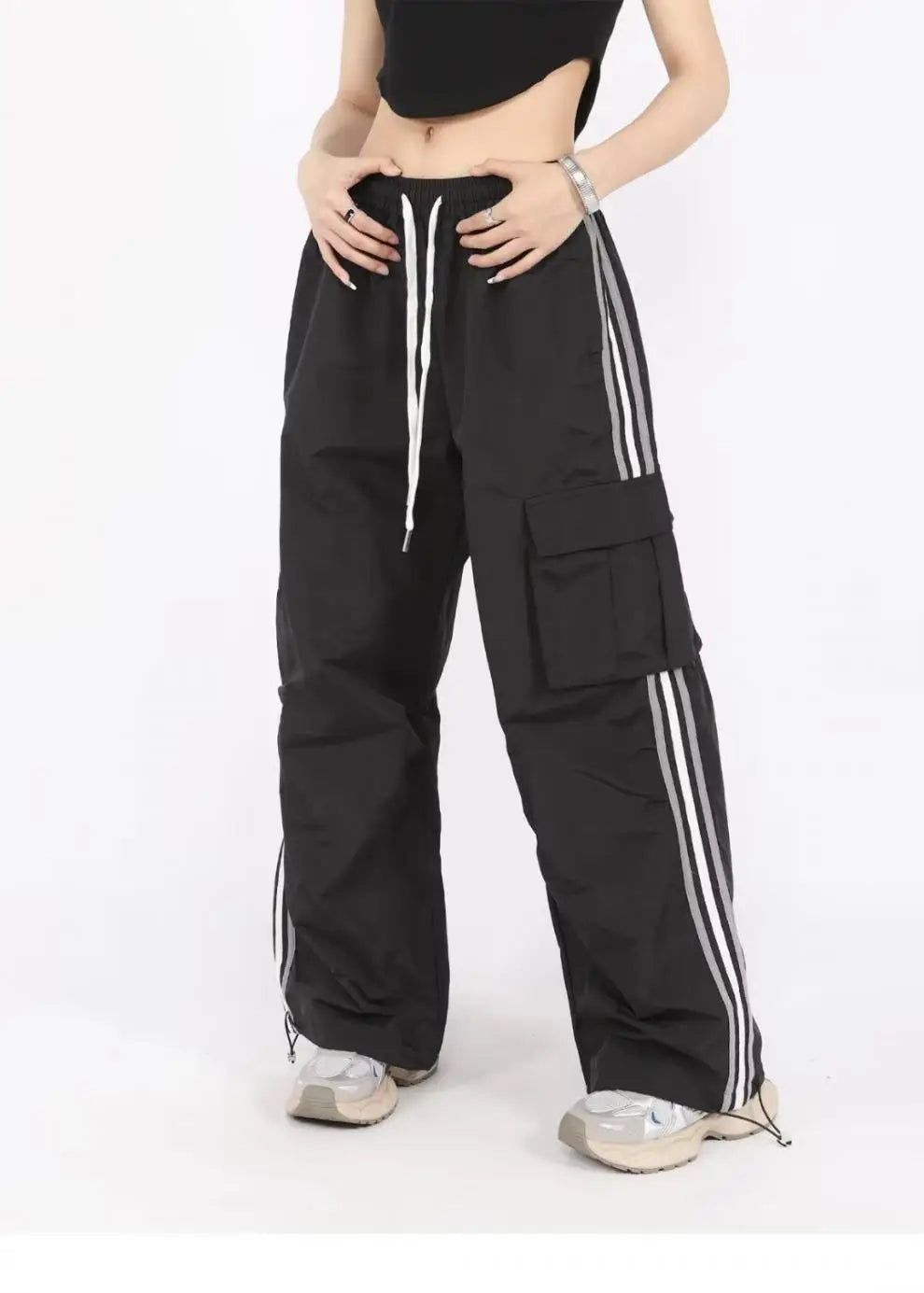 Aiertu Drawstring Waist Striped Side Pocket Pants Aiertu
