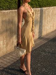 AIERTU  -  Y2K Halter Ruffle Mini Dress Women Sexy Deep V Neck Backless Dresses Summer Elegant Irregular Hem Beach Sundress Vestidos Aiertu