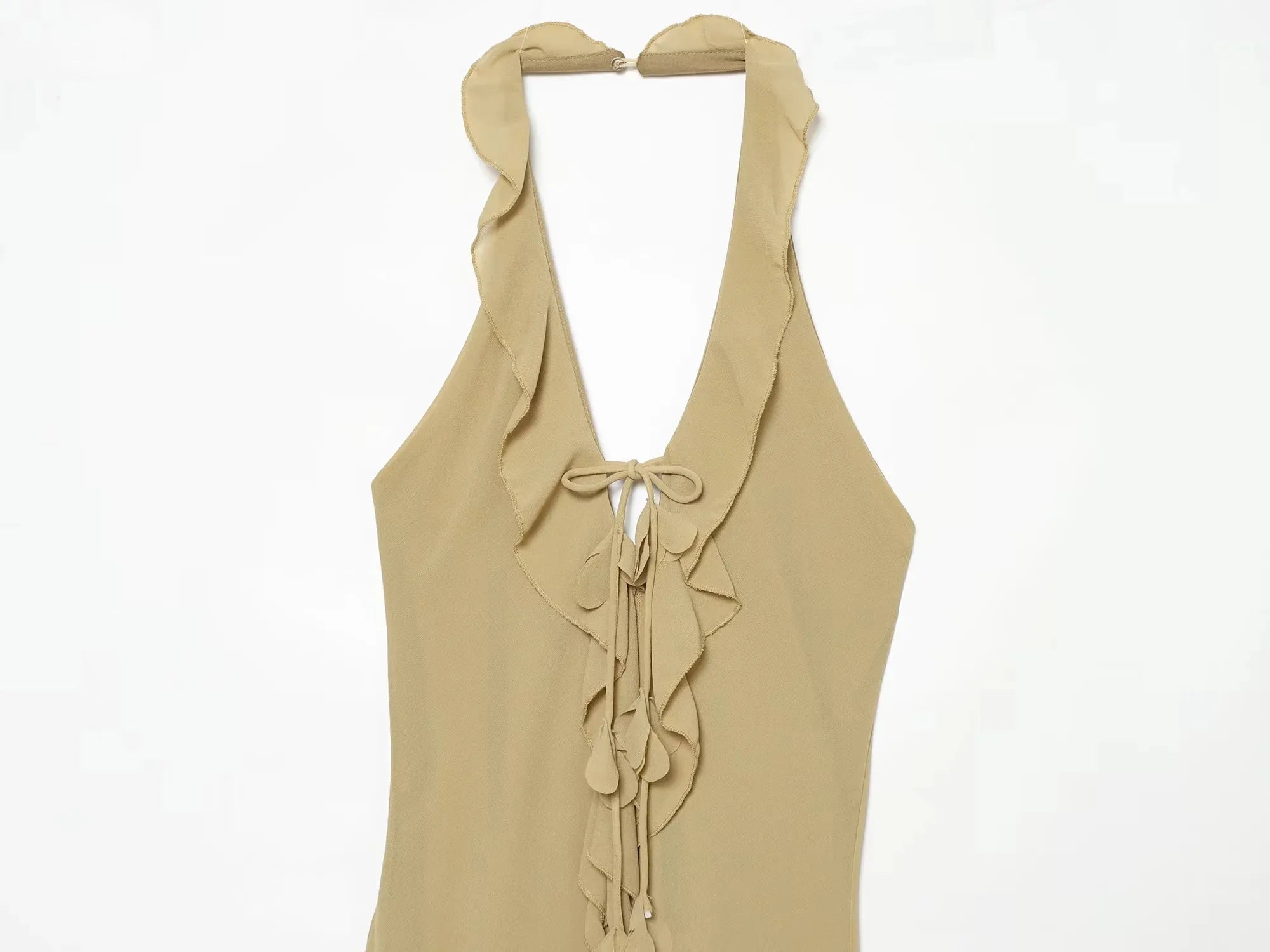 AIERTU  -  Y2K Halter Ruffle Mini Dress Women Sexy Deep V Neck Backless Dresses Summer Elegant Irregular Hem Beach Sundress Vestidos Aiertu