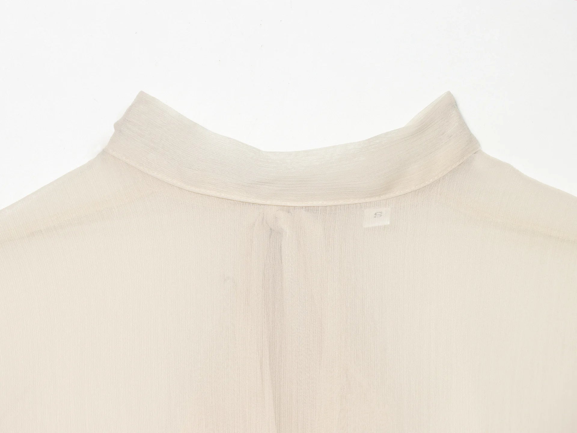 AIERTU  -  Elegant Office Lady Silk Satin Blouse Women Summer See Through Flare Cuff Shirt Solid White Bow Tie Tops Chic Workwear Robe Aiertu