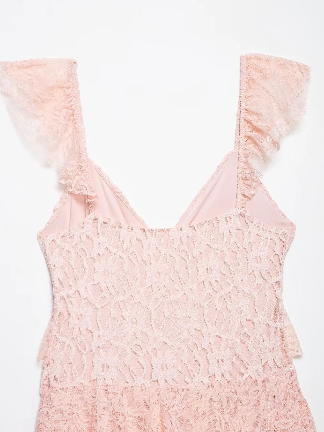 AIERTU  -  Women Sexy Pink Lace Dress V Neck Ruffle Sleeveless Mini Dress Summer Layered Mesh Dress Party Night Clubwear Fairy Dress Aiertu