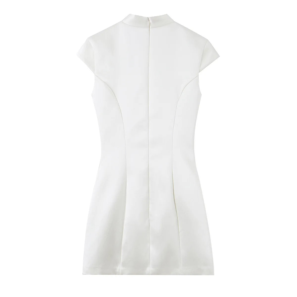 AIERTU  -  Women Modern Cheongsam Dress Frog Button White Satin Qipao Cap Sleeve Bodycon Mini Dresses Elegant Chic New Chinese Style Aiertu