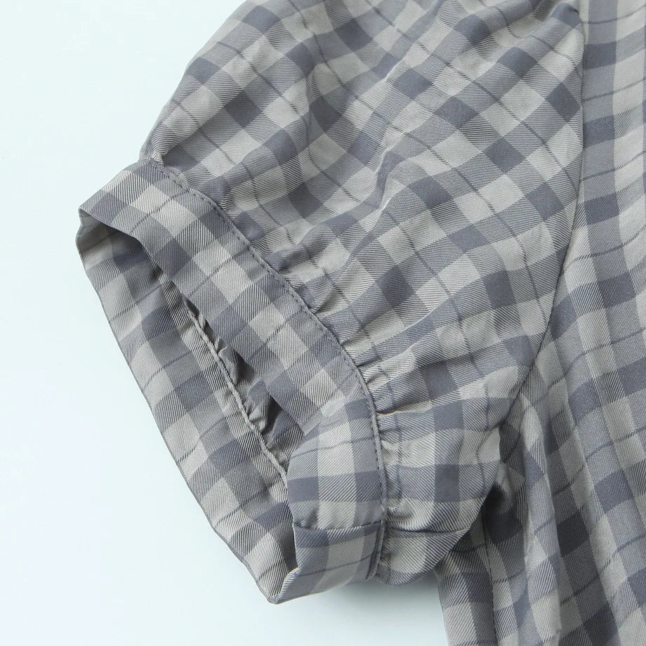 AIERTU  -  New Woman Spring Fashion Comfortable Short Sleeves Lapel Layered Decoration Plaid Short Dress Female Casual Outing Dress Aiertu