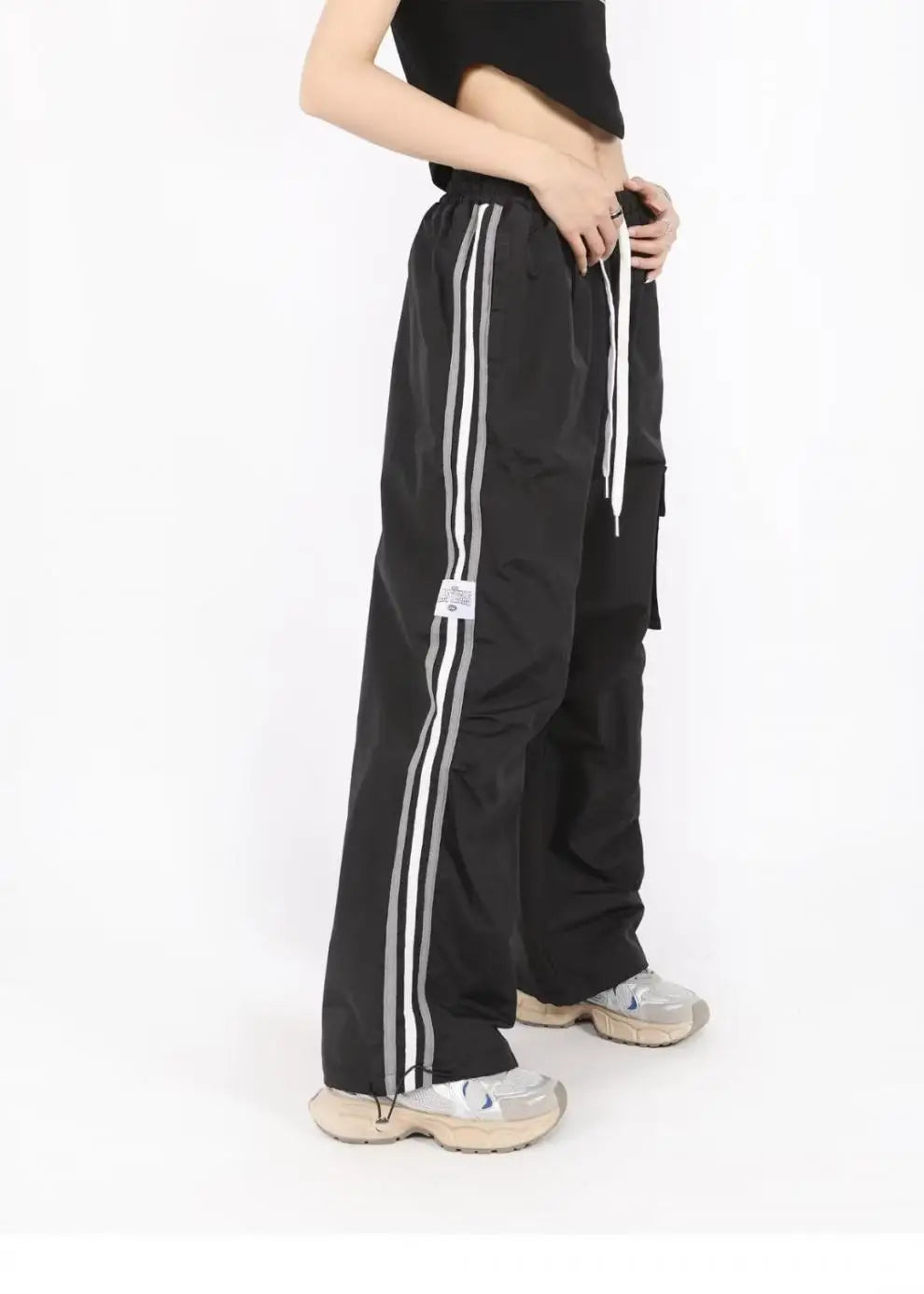 Aiertu Drawstring Waist Striped Side Pocket Pants Aiertu