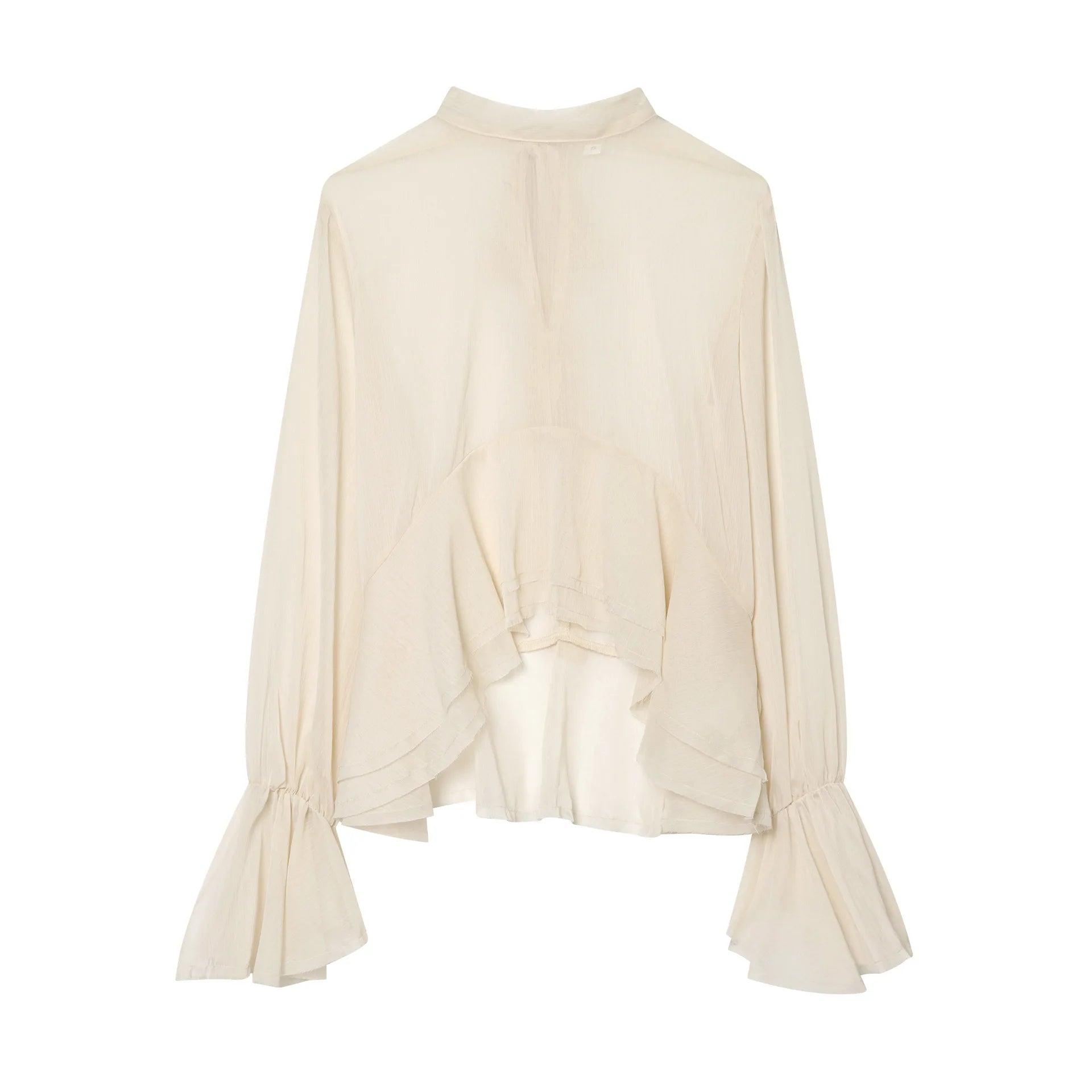 AIERTU  -  Elegant Office Lady Silk Satin Blouse Women Summer See Through Flare Cuff Shirt Solid White Bow Tie Tops Chic Workwear Robe Aiertu