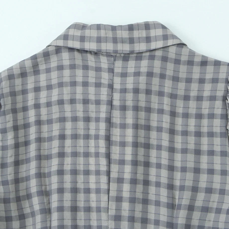 AIERTU  -  New Woman Spring Fashion Comfortable Short Sleeves Lapel Layered Decoration Plaid Short Dress Female Casual Outing Dress Aiertu