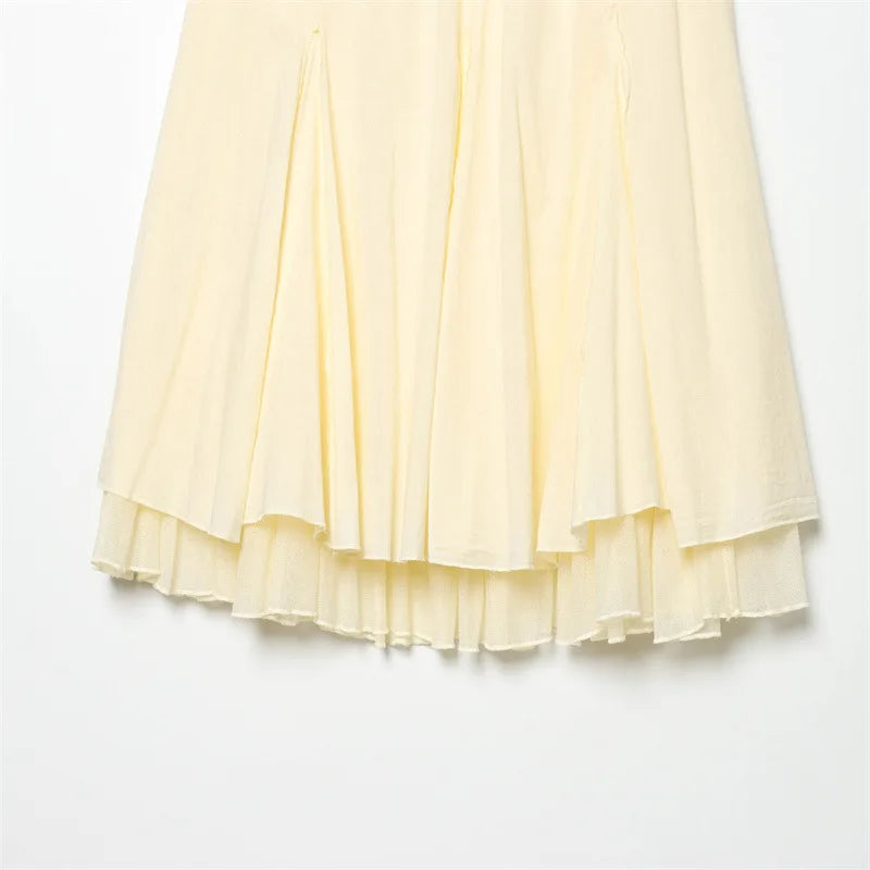 AIERTU  -  French Elegant Layered Midi Skirt Women Fairycore High Waist Pleated Ruffle Skirts Summer Solid Chic Casual A-Line Long Jupe Aiertu