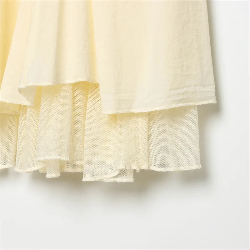 AIERTU  -  French Elegant Layered Midi Skirt Women Fairycore High Waist Pleated Ruffle Skirts Summer Solid Chic Casual A-Line Long Jupe Aiertu