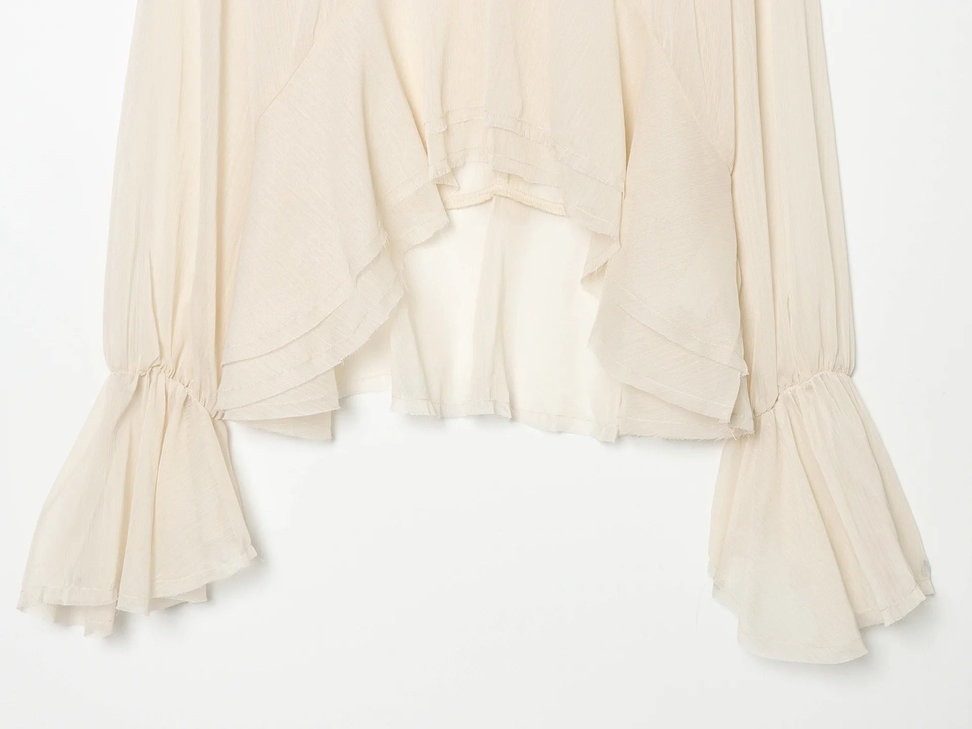AIERTU  -  Elegant Office Lady Silk Satin Blouse Women Summer See Through Flare Cuff Shirt Solid White Bow Tie Tops Chic Workwear Robe Aiertu