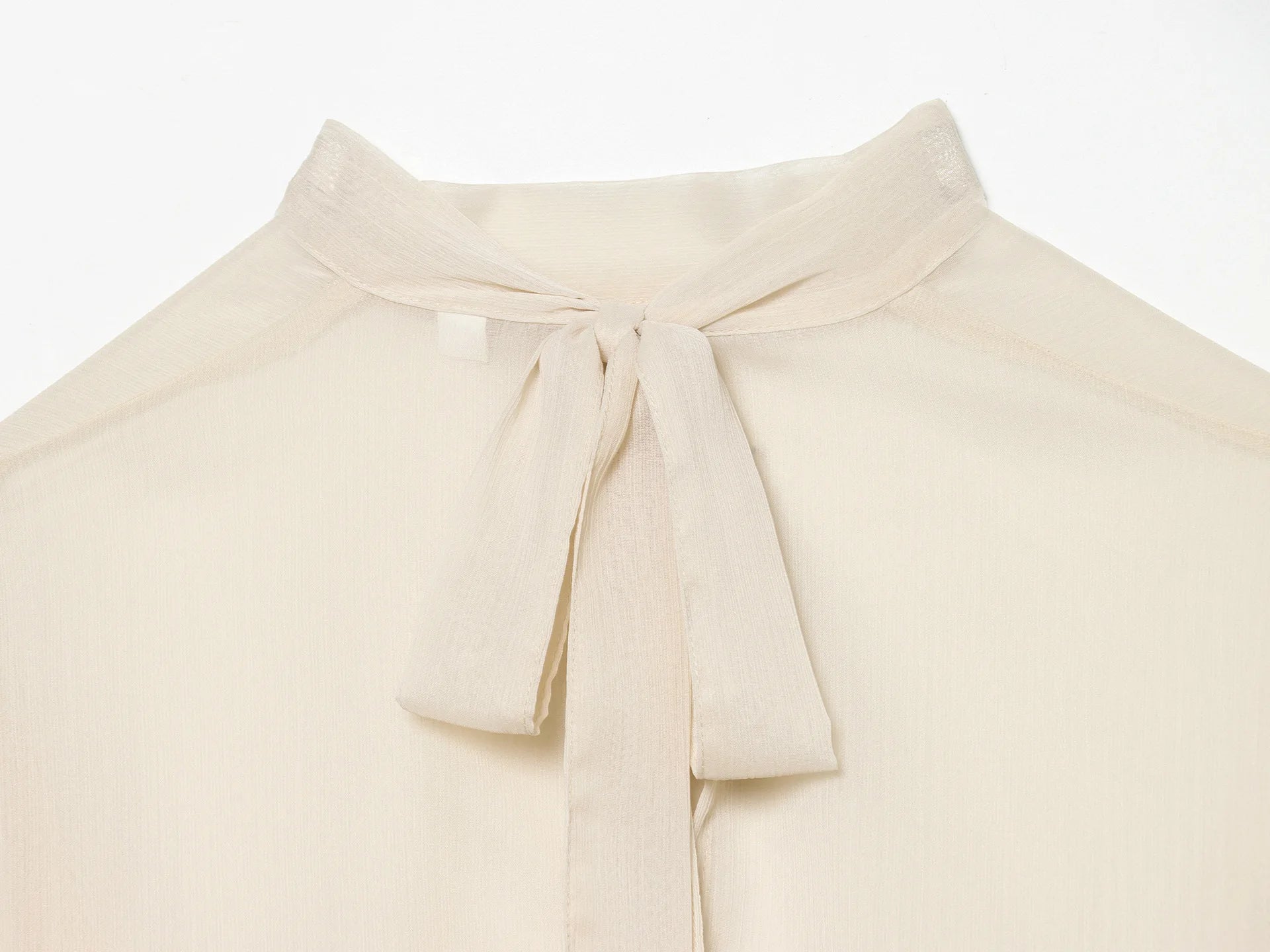 AIERTU  -  Elegant Office Lady Silk Satin Blouse Women Summer See Through Flare Cuff Shirt Solid White Bow Tie Tops Chic Workwear Robe Aiertu