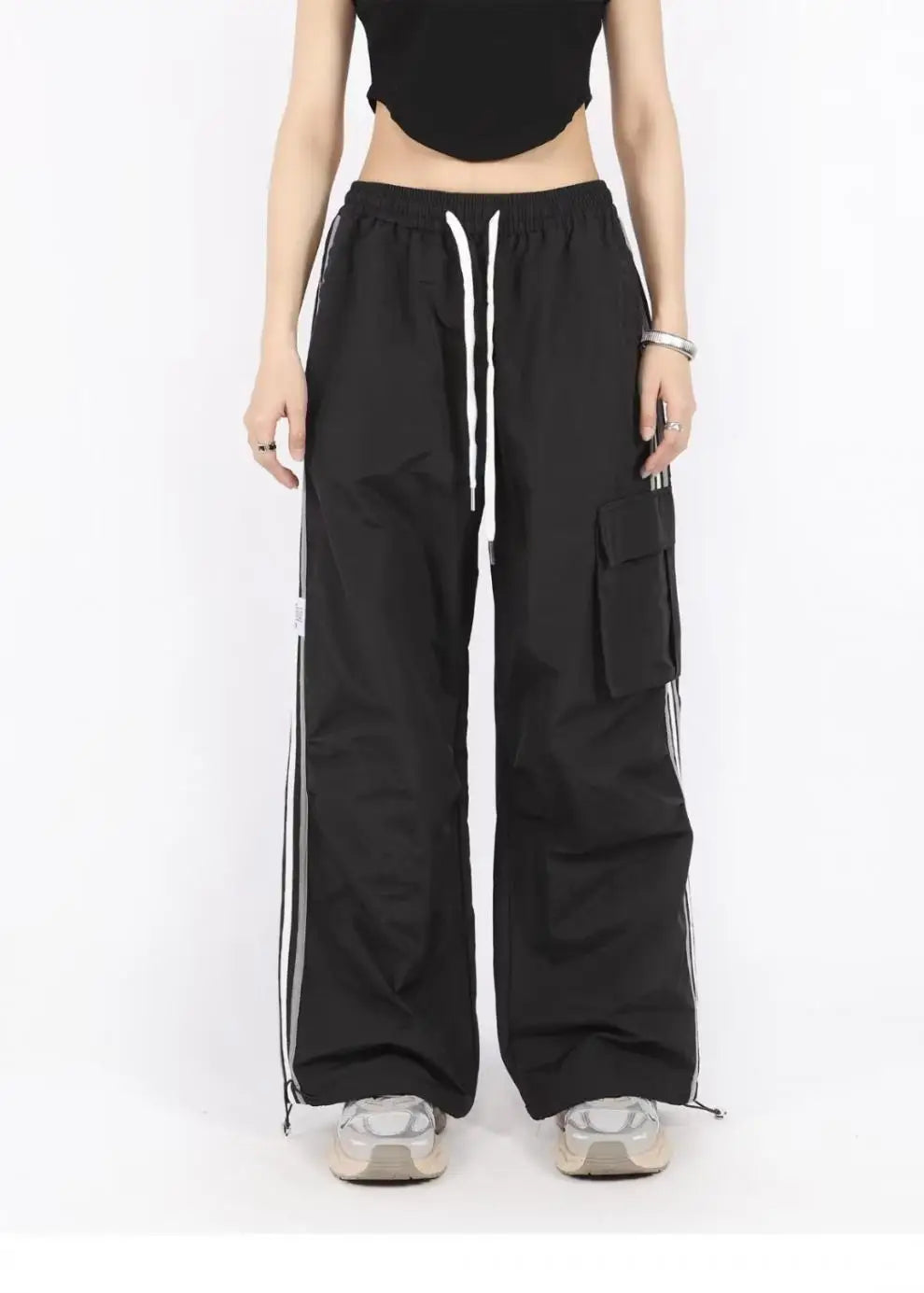 Aiertu Drawstring Waist Striped Side Pocket Pants Aiertu