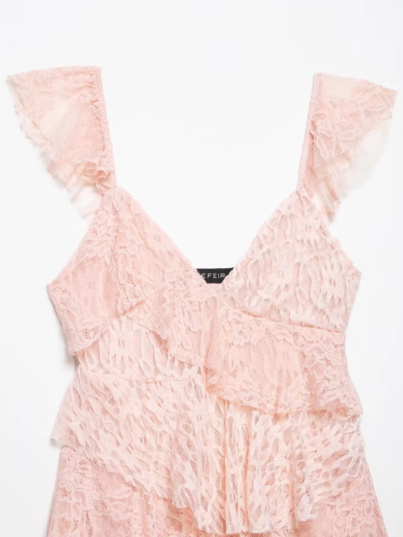 AIERTU  -  Women Sexy Pink Lace Dress V Neck Ruffle Sleeveless Mini Dress Summer Layered Mesh Dress Party Night Clubwear Fairy Dress Aiertu