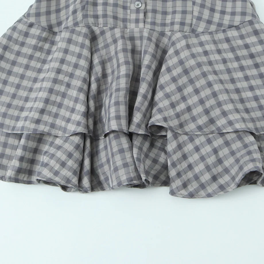 AIERTU  -  New Woman Spring Fashion Comfortable Short Sleeves Lapel Layered Decoration Plaid Short Dress Female Casual Outing Dress Aiertu