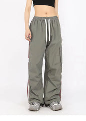 Aiertu Drawstring Waist Striped Side Pocket Pants Aiertu