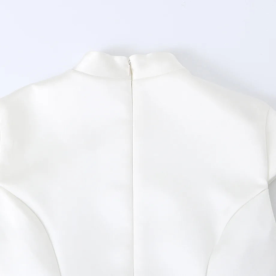 AIERTU  -  Women Modern Cheongsam Dress Frog Button White Satin Qipao Cap Sleeve Bodycon Mini Dresses Elegant Chic New Chinese Style Aiertu