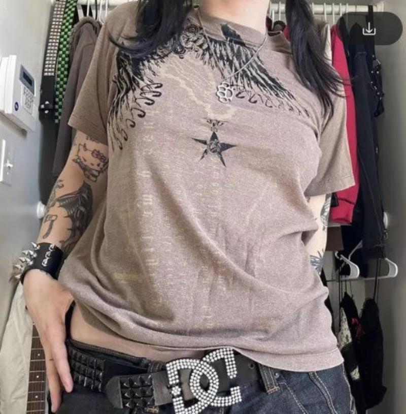 Aiertu 2000s Retro Baby Tee Graphic Letter Print Short Sleeve T-shirt Harajuku Mall Goth Emo Y2K Grunge Preppy 00s Vintage Crop Tops Aiertu