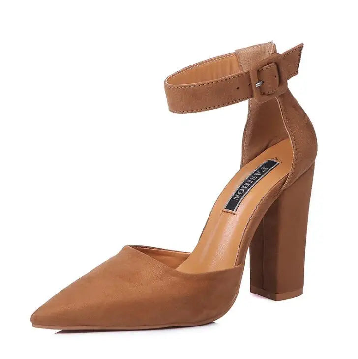 Women Chunky Heel Sandal Pointed Toe Ankle Strap Pumps High Heel Pumps Classic Comfort Party Office Casual Daily  Shoe Aiertu
