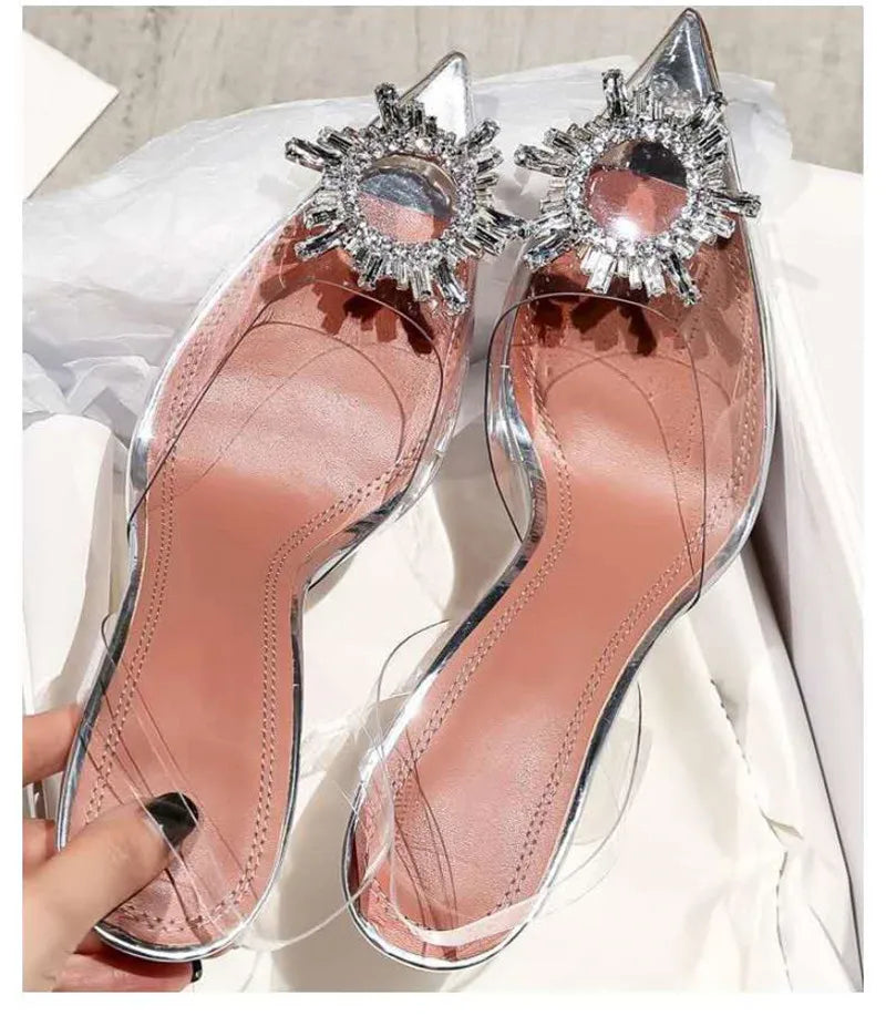 Aiertu Star style Green Blue Soft PVC Women Sandals Fashion Crystal Heeled Slingbacks Summer Shoes High heels Wedding Bride Shoes Aiertu