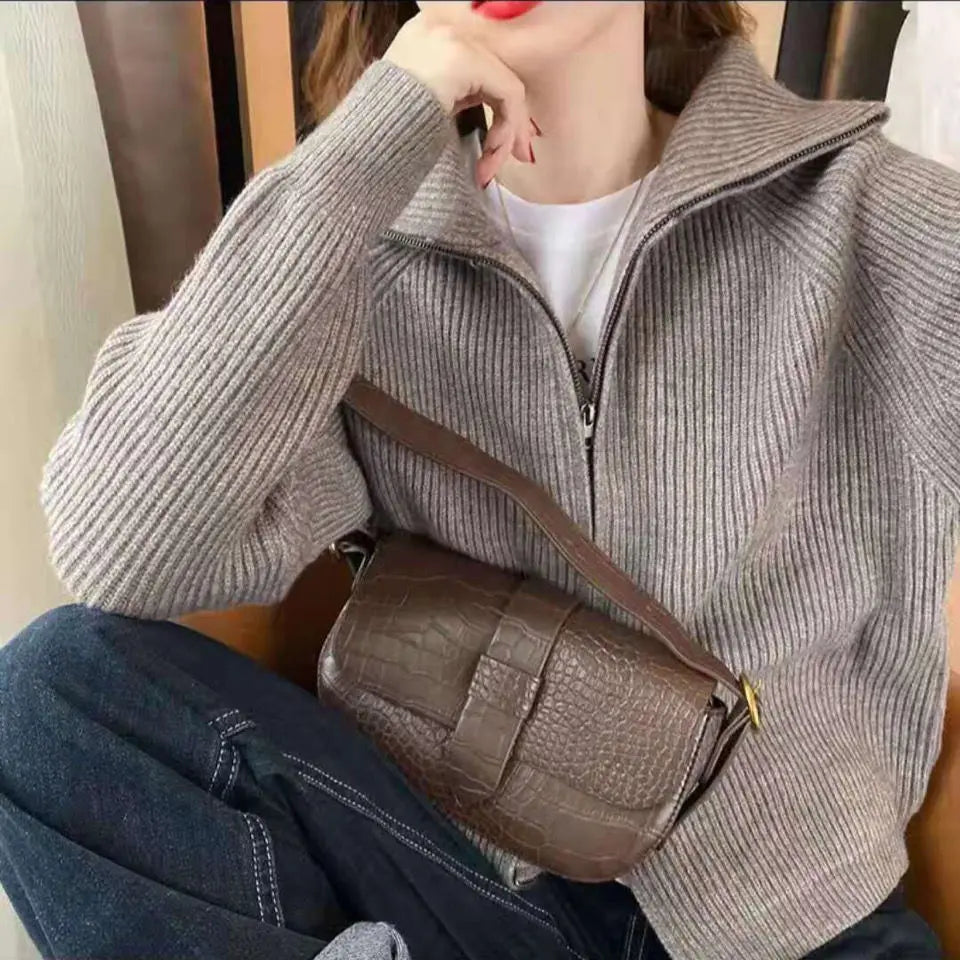 Aiertu Sweater Cardigan Women Spring New Solid Vintage All-match Elegant Zipper Loose Daily Soft Sweet Simple Casual Knitwear Chic Teen aiertu