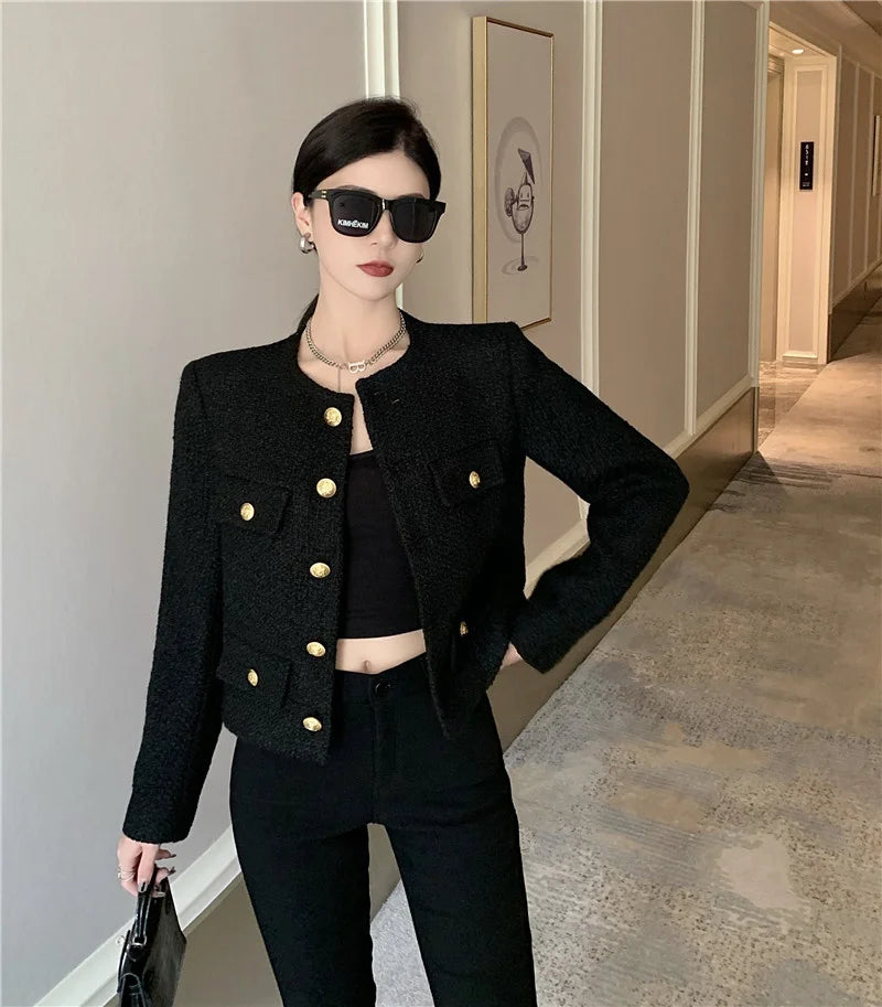 Aiertu Fall Winter French Vintage Small Fragrant Tweed Jacket Coat Women Elegant Casual Woolen Short Coats Streetwear Outwear Crop Top Aiertu