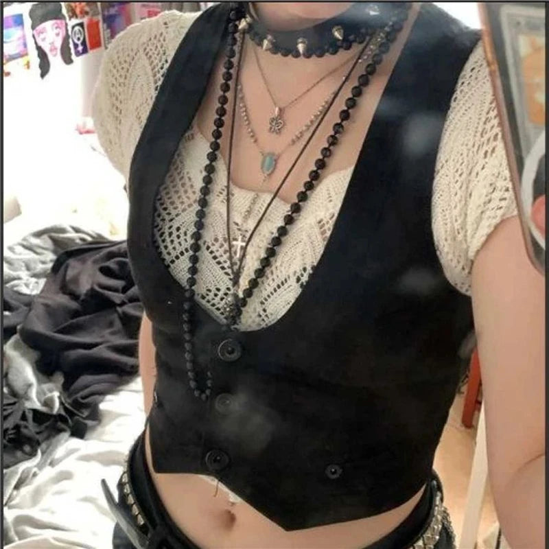 Aiertu Women Dressy Vest Racerback Waistcoat Tuxedo Suit Vest Vintage Steampunk Jacquard Jacket Punk Style Corsetier Aiertu