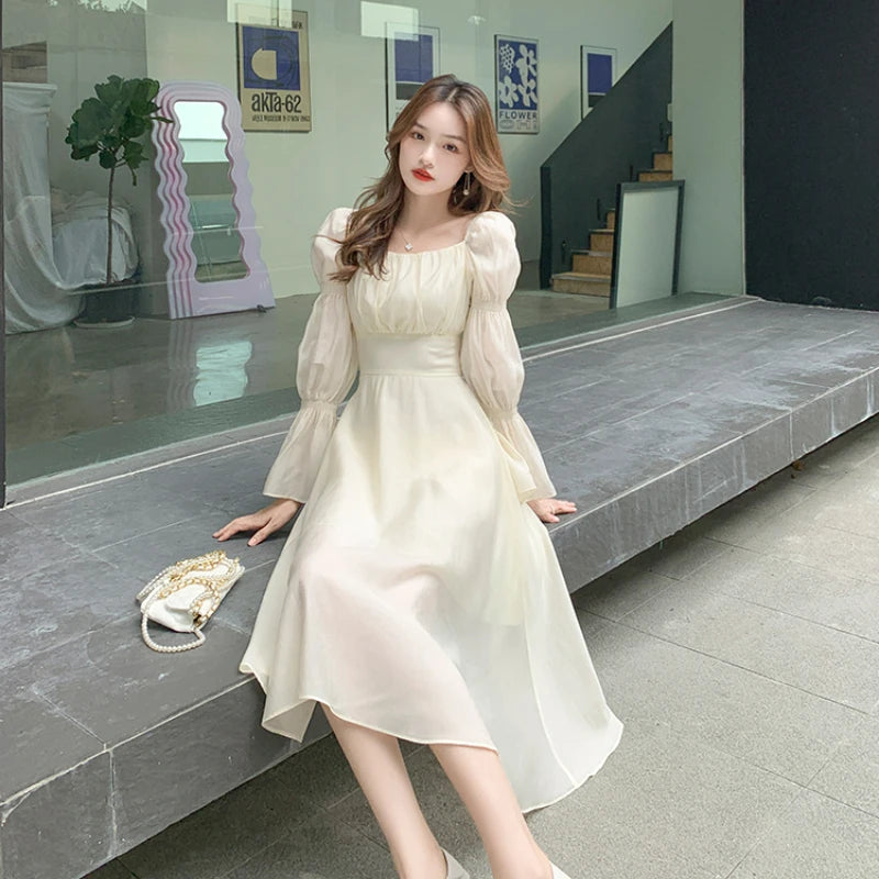 Aiertu Backless Sexy Vintage Fairy Dress Women Sweet Elegant Princess Evening Party Dresses Female Casual Korean Long Sleeve Chic Dress Aiertu