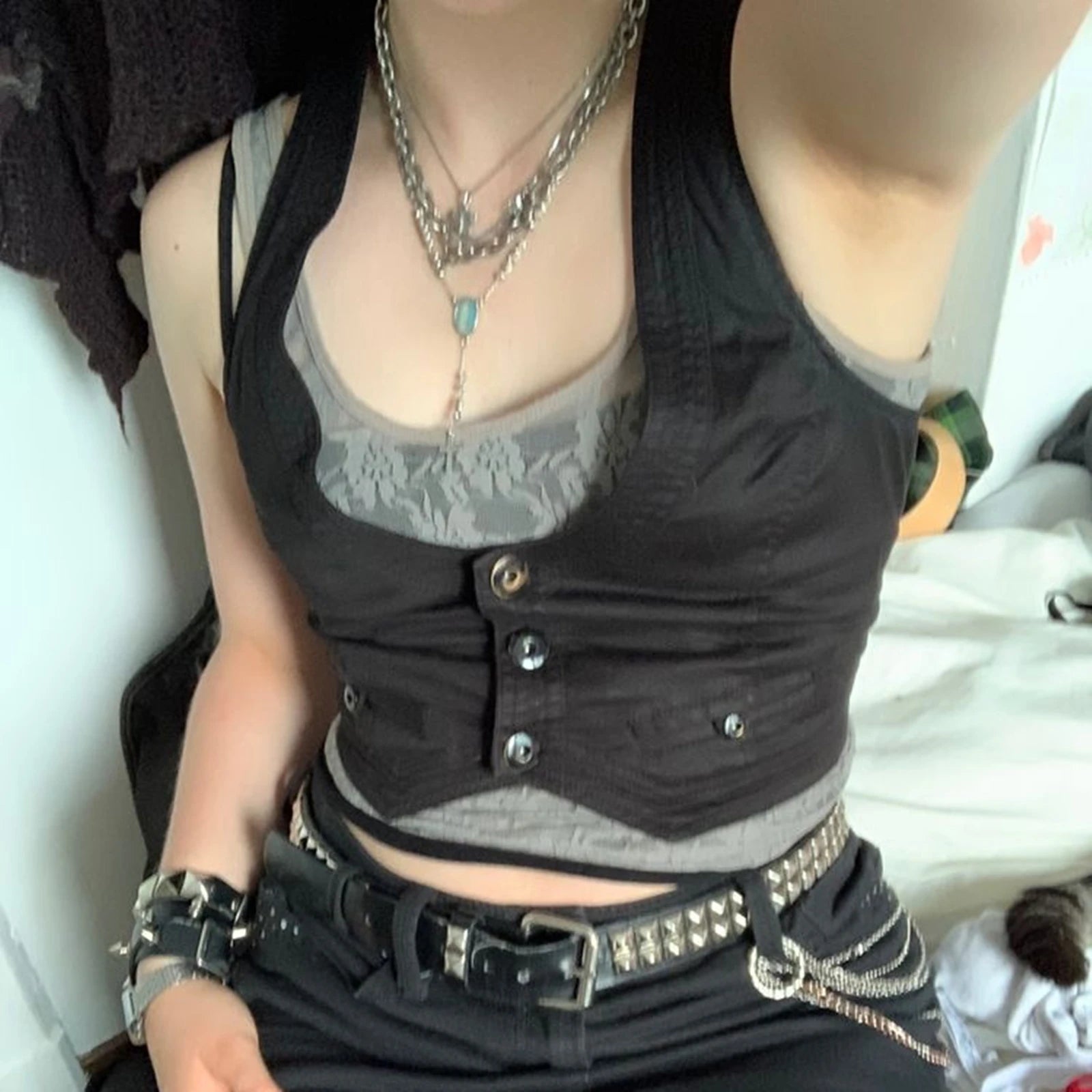 Aiertu Women Dressy Vest Racerback Waistcoat Tuxedo Suit Vest Vintage Steampunk Jacquard Jacket Punk Style Corsetier Aiertu