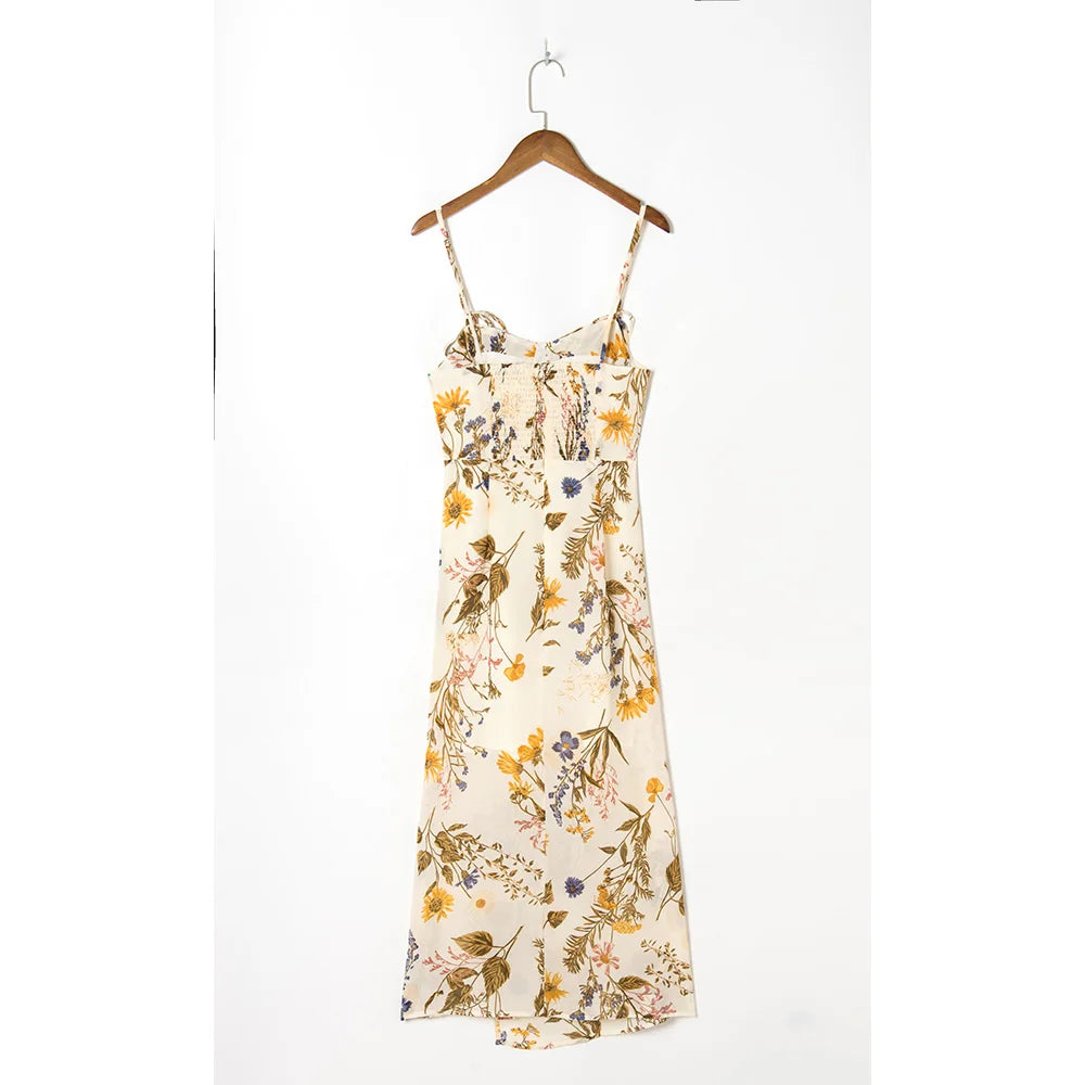 Aiertu Summer Clothes Dresses For Women Elegant Vintage Floral Midi Dress Sweetheart Neck Spaghetti Strap Slit Sexy Party Dress Aiertu